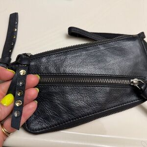 Free people Black Leather Wristlet/ wallet with Studded Detail